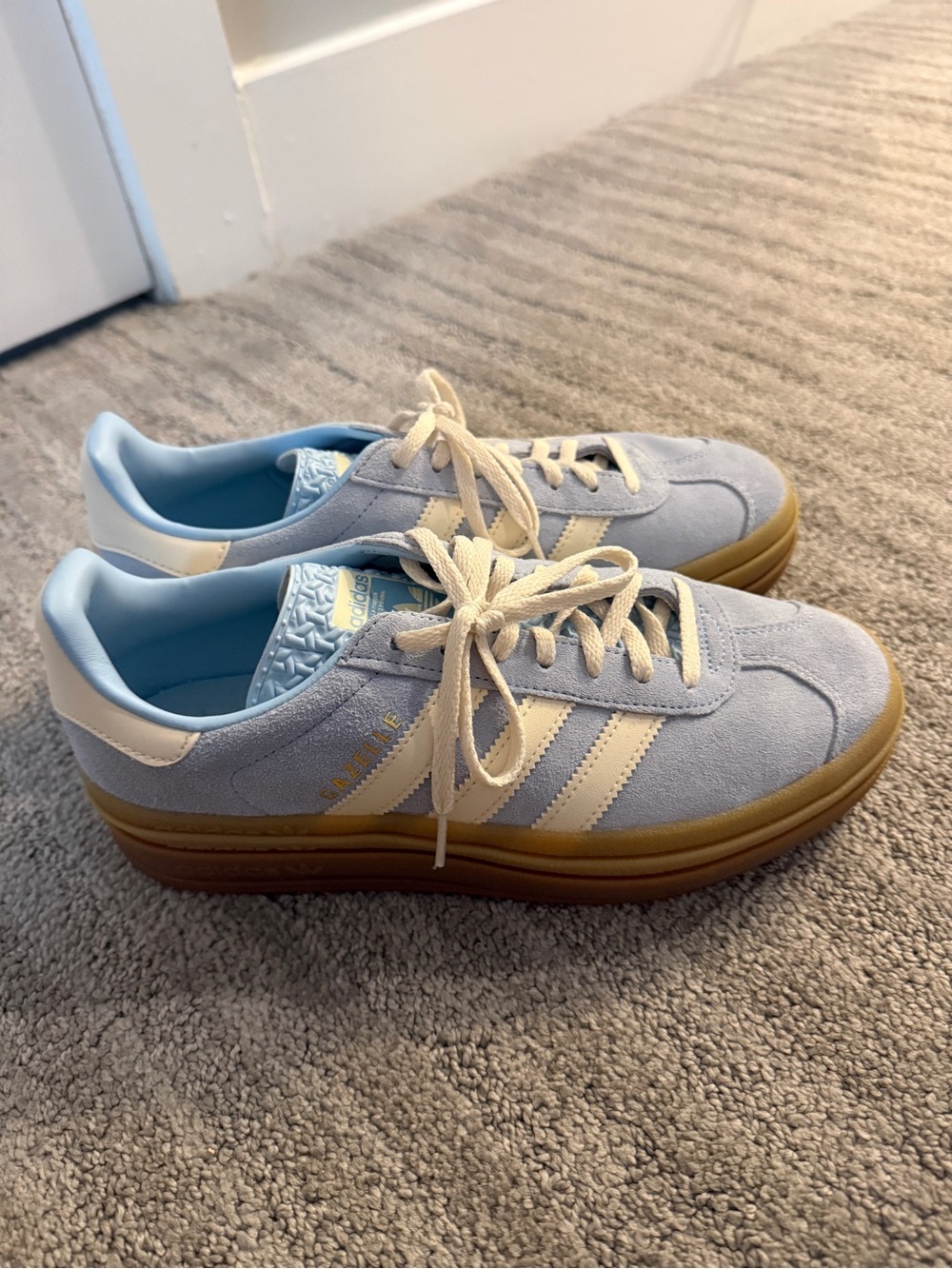 adidas Women's Powder Blue Suede Platform Sneakers with Cream Stripes
